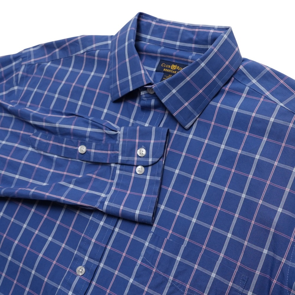 Club Room Button Up Mens 17 32/33 Blue Plaid Regular Fit Dress Shirt 1519‎